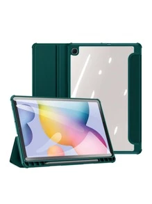 適用於三星Galaxy Tab S6 Lite 10.4 A8 10.5 S7 11 S8 Plus S7 FE 12.4 S8 11吋 S9 S9FE S9Plus的平板電腦保護套，帶筆套 - 軍綠色 - 查看 10