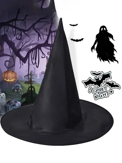 1 Stück Halloween Hexen Hut Kostüm mit Zubehörteil , Schwarz Hut Für Halloween Party Dekoration