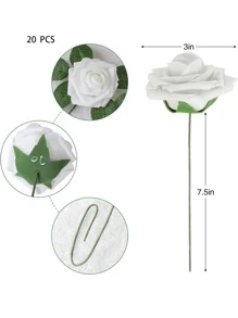 5/10/15/20/25/30pcs Real Looking Fake Roses With Stem For DIY Wedding Bouquets Centerpieces Arrangements Party Baby Shower Home Decorations OPP Bag Packaging (Excluding Box)Containing Three Leaves, Valentine Day, Gift Gifts Birthday Graduation - White - View 2