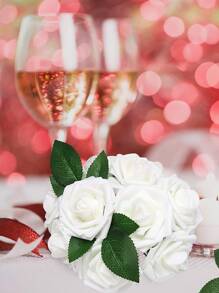 5/10/15/20/25/30pcs Real Looking Fake Roses With Stem For DIY Wedding Bouquets Centerpieces Arrangements Party Baby Shower Home Decorations OPP Bag Packaging (Excluding Box)Containing Three Leaves, Valentine Day, Gift Gifts Birthday Graduation - White - View 4