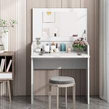 White Vanity Sets, Makeup Vanity Table with Flip up Mirror Bedroom Dresser Table Jewelry Storage - 白色 - 查看 1
