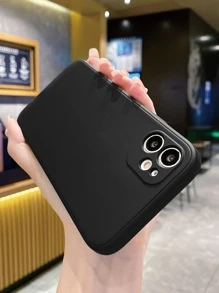 1pc Minimalist Matte Black Straight Edge Perforated Anti-Scratch Phone Case, Compatible With Apple/Redmi/Mi/Vivo/OPPO/Transsion Waterproof Shockproof Anti-Fall - Black - View 5