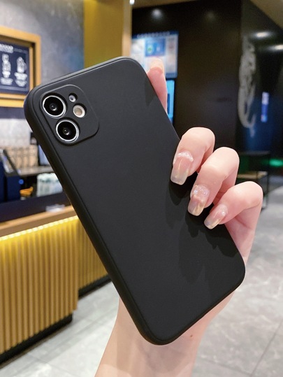 1 pièce Étui de téléphone minimaliste mat noir à bord droit perforé anti-rayures, compatible avec Apple/Redmi/Mi/Vivo/OPPO/Transsion