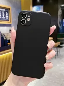 1pc Minimalist Matte Black Straight Edge Perforated Anti-Scratch Phone Case, Compatible With Apple/Redmi/Mi/Vivo/OPPO/Transsion Waterproof Shockproof Anti-Fall - Black - View 2