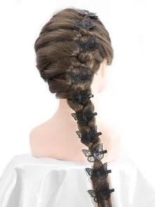 10pcs Punk Style Black Butterfly Hair Clips - Black - View 2