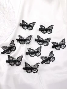 10pcs Punk Style Black Butterfly Hair Clips - Black - View 6