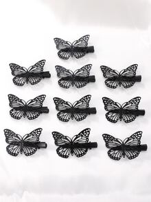 10pcs Punk Style Black Butterfly Hair Clips - Black - View 5