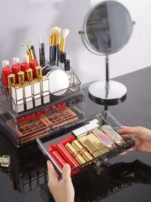 1 件亞克力透明抽屜式化妝品和珠寶收納展示架 - 高端完美桌面收納盒,適合口紅、眼影、氣墊和護膚品等美容產品 - 灰色 - 查看 2