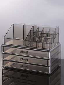 1 件亞克力透明抽屜式化妝品和珠寶收納展示架 - 高端完美桌面收納盒,適合口紅、眼影、氣墊和護膚品等美容產品 - 灰色 - 查看 5