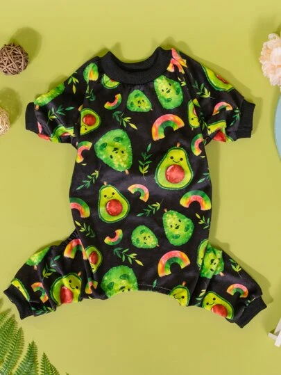 1 قطعة جمبسوت قطة كاجوال مطبوعة بالأفوكادو، مرنة ناعمة قابلة للتنفس مريحة للارتداء المنزلي والنوم مناسبة للكلاب صغيرة ومتوسطة الحجم