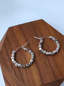 1 par Pendientes largos cuenta redonda - Plateado - Ver 3