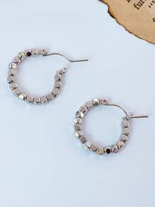 1 par Pendientes largos cuenta redonda - Plateado - Ver 2