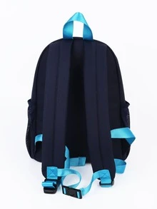 sheemeet 1pc Foldable & Practical Backpack With Large Capacity, Side Pockets, Adjustable Straps, Zipper Closure And Detachable Sailboat/Car Pattern Magic Sticker, Suitable For Boys And Girls(3-12y) In Kindergarten/Primary School - Royal Blue - View 4