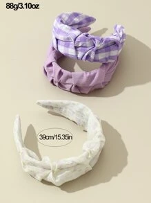3 件女士简约格子和紫色郁金香印花头带，适合休闲、返校、学院风格、度假、发带、发箍、发饰
