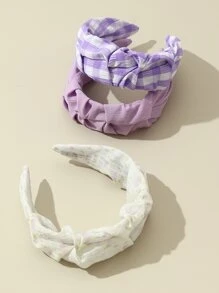 3 件女士简约格子和紫色郁金香印花头带，适合休闲、返校、学院风格、度假、发带、发箍、发饰