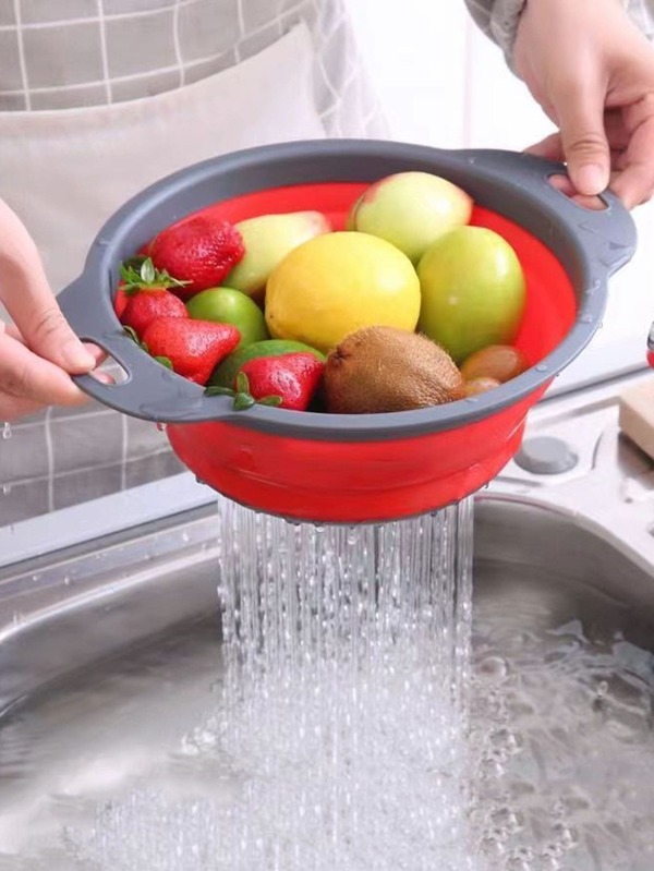 Silicone Foldable Vegetable Basket Kitchen Basin Drain Basket Plastic Vegetable Washing Basin Round Creative Kitchen Accessories