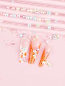 Mixed Size & Color Round Pearl Beads Nail Art Decorations, 300pcs Pastel Nail Art Charms Dreamy Manicure Accessories - Multicolor - View 2