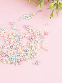 Mixed Size & Color Round Pearl Beads Nail Art Decorations, 300pcs Pastel Nail Art Charms Dreamy Manicure Accessories - Multicolor - View 1
