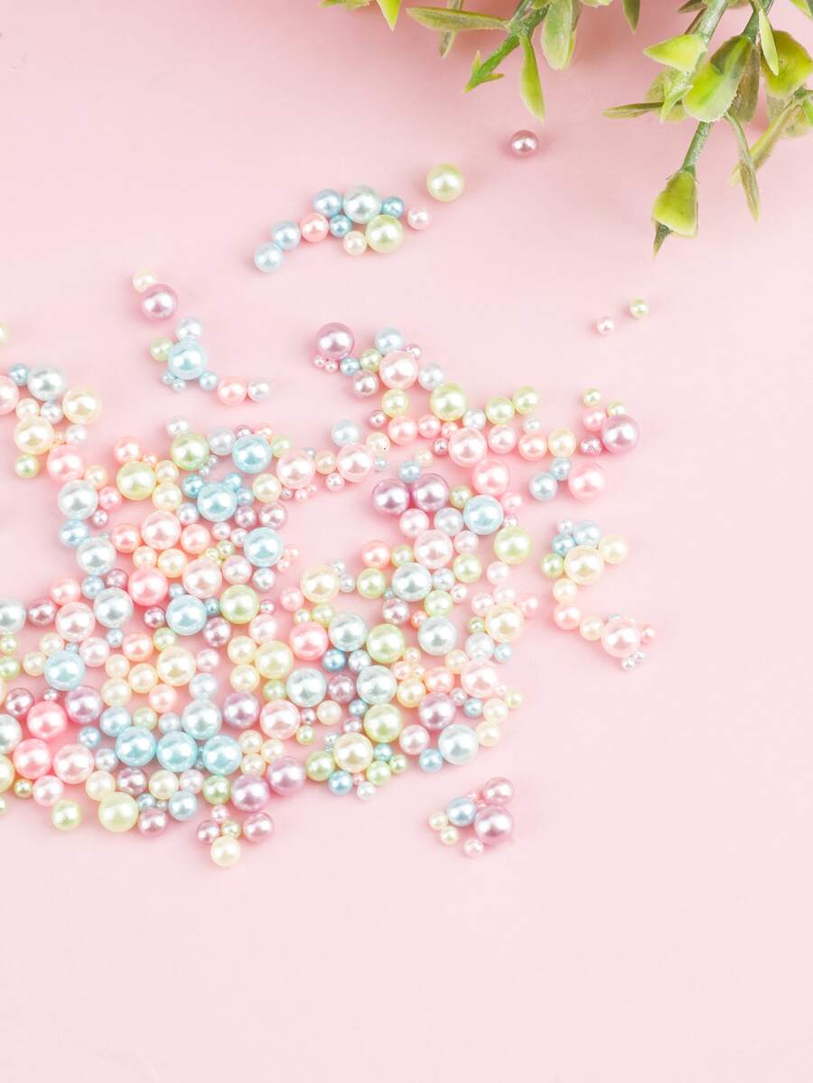 Mixed Size & Color Round Pearl Beads Nail Art Decorations, 300pcs Pastel Nail Art Charms Dreamy Manicure Accessories - Multicolor - View 1