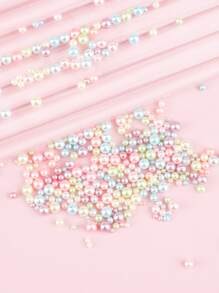 Mixed Size & Color Round Pearl Beads Nail Art Decorations, 300pcs Pastel Nail Art Charms Dreamy Manicure Accessories - Multicolor - View 3