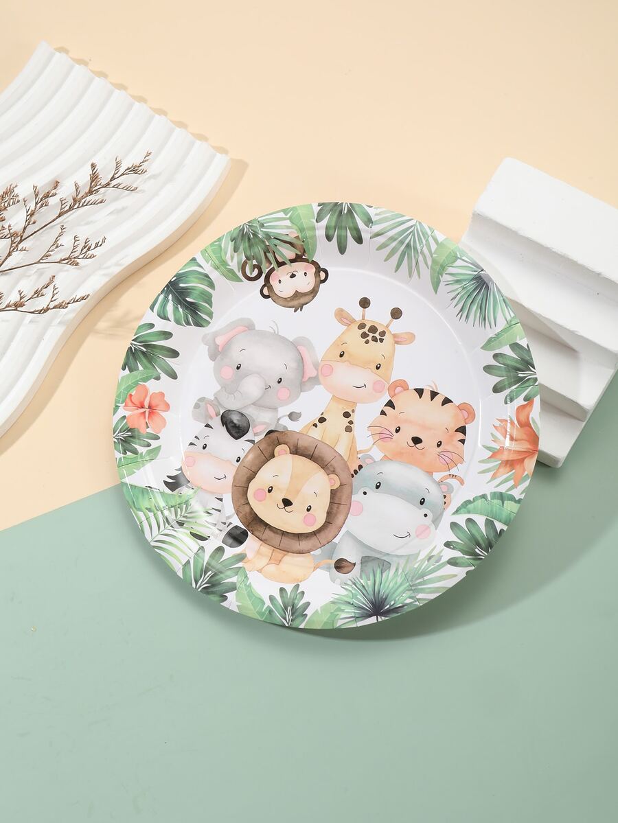 20入組可愛卡通動物圖案一次性紙盤
