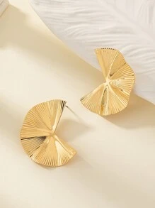 時尚個性化扇形金屬質感耳環 - 金色 - 查看 2