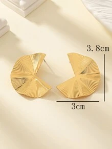 時尚個性化扇形金屬質感耳環 - 金色 - 查看 4