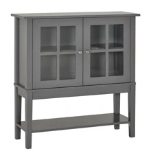 HOMCOM Coffee Bar Cabinet, Modern Sideboard Buffet Cabinet, Kitchen Cabinet with 2 Glass Doors, Adjustable Inner Shelving and Bottom Shelf, Grey - Màu xám đen - Xem 3