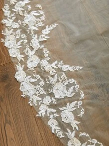 1 pieza Vestido de novia marfil simple con cola larga y velo nupcial, ropa de otoño para mujeres - Beis - Ver 6