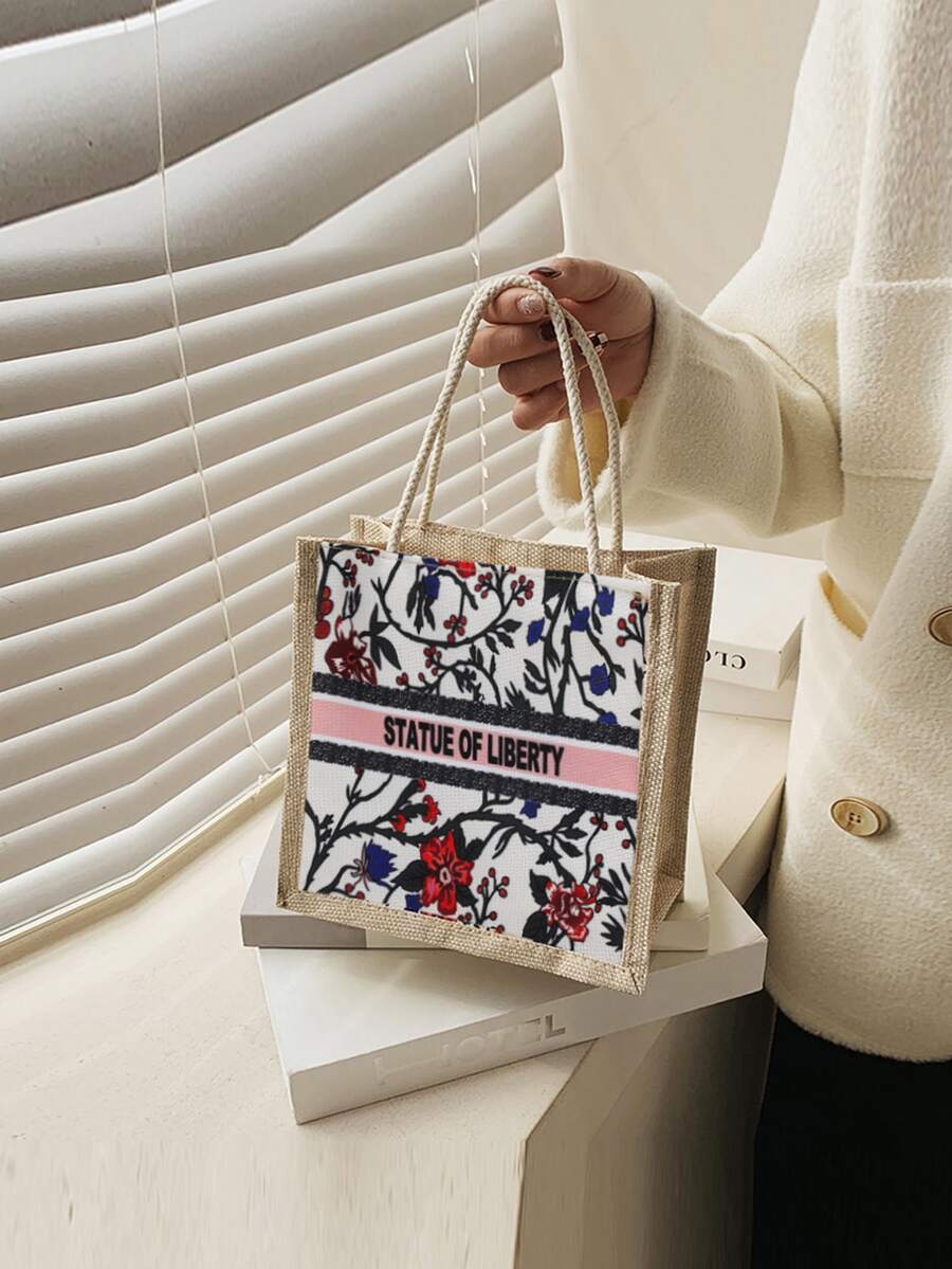 Fashionable Flower Printed Handbag, Camping Bento Bag, Lunch Bag - Multicolor - View 1