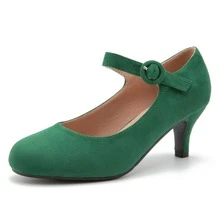Women's Kitten Heel Pumps Round Closed Toe Mid Low Heels Ankle Strap Dress Office Work Bridal Wedding Party Shoes - 綠色 - 查看 1