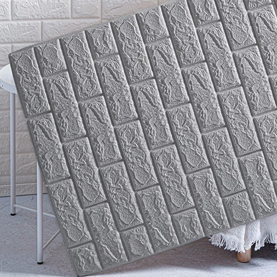 10入組/套PE3D牆板,現代磚塊圖案自粘 3D 牆布 - 灰色 - 查看 1