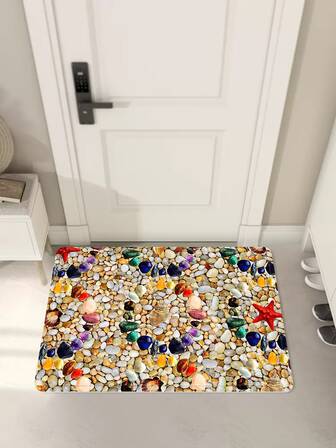 1入組海灘鵝柔軟石頭圖形防滑門墊廚房地墊浴室毯