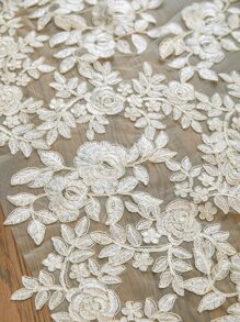 1pc Ivory Flower Patterned Lace Cathedral Train Bridal Veil