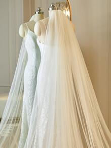 1pc Ivory Flower Patterned Lace Cathedral Train Bridal Veil