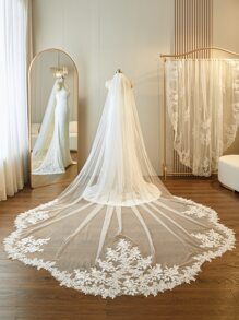 1pc Ivory Flower Patterned Lace Cathedral Train Bridal Veil