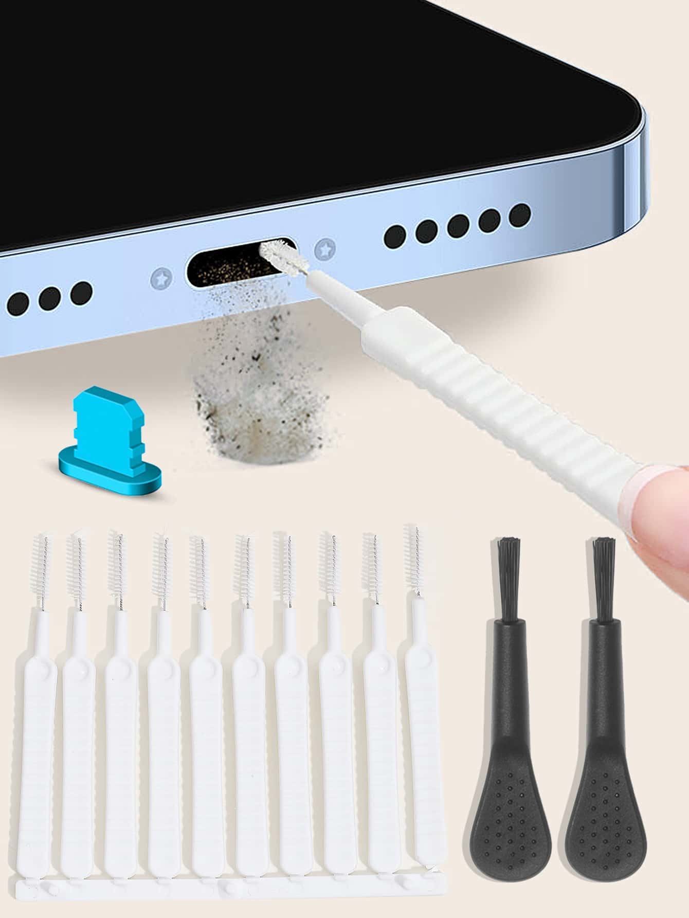 3pcs Mini Có thể mang đi Đa chức năng Điện thoại Bàn chải làm sạch