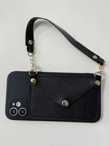 卡包装饰手机壳，带挂绳，国际版，非国内版 - 黑色 - 查看 2