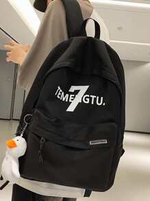 黑色字母圖案多口袋中性時尚後背包 - 黑色 - 查看 2