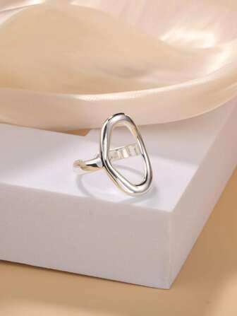 1pc Minimalist Geometric Design Stainless Steel & Titanium Steel Ring, Adjustable Open Ring Style Asymmetrical-Shaped Index Finger Ring