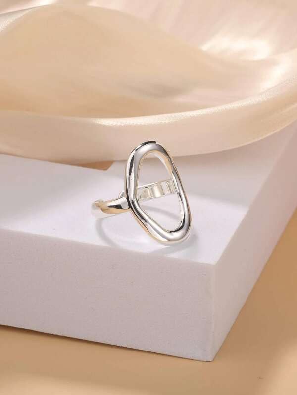 1 pieza Anillo de acero inoxidable y acero de titanio con diseño geométrico minimalista, anillo abierto y ajustable con forma asimétrica para el dedo índice