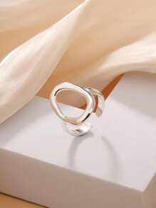 1pc Minimalist Geometric Design Stainless Steel & Titanium Steel Ring, Adjustable Open Ring Style Asymmetrical-Shaped Index Finger Ring - Silver - View 3