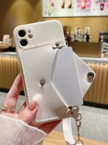 Túi đựng thẻ trang trí vỏ điện thoại có dây buộc - Màu be - Xem 5