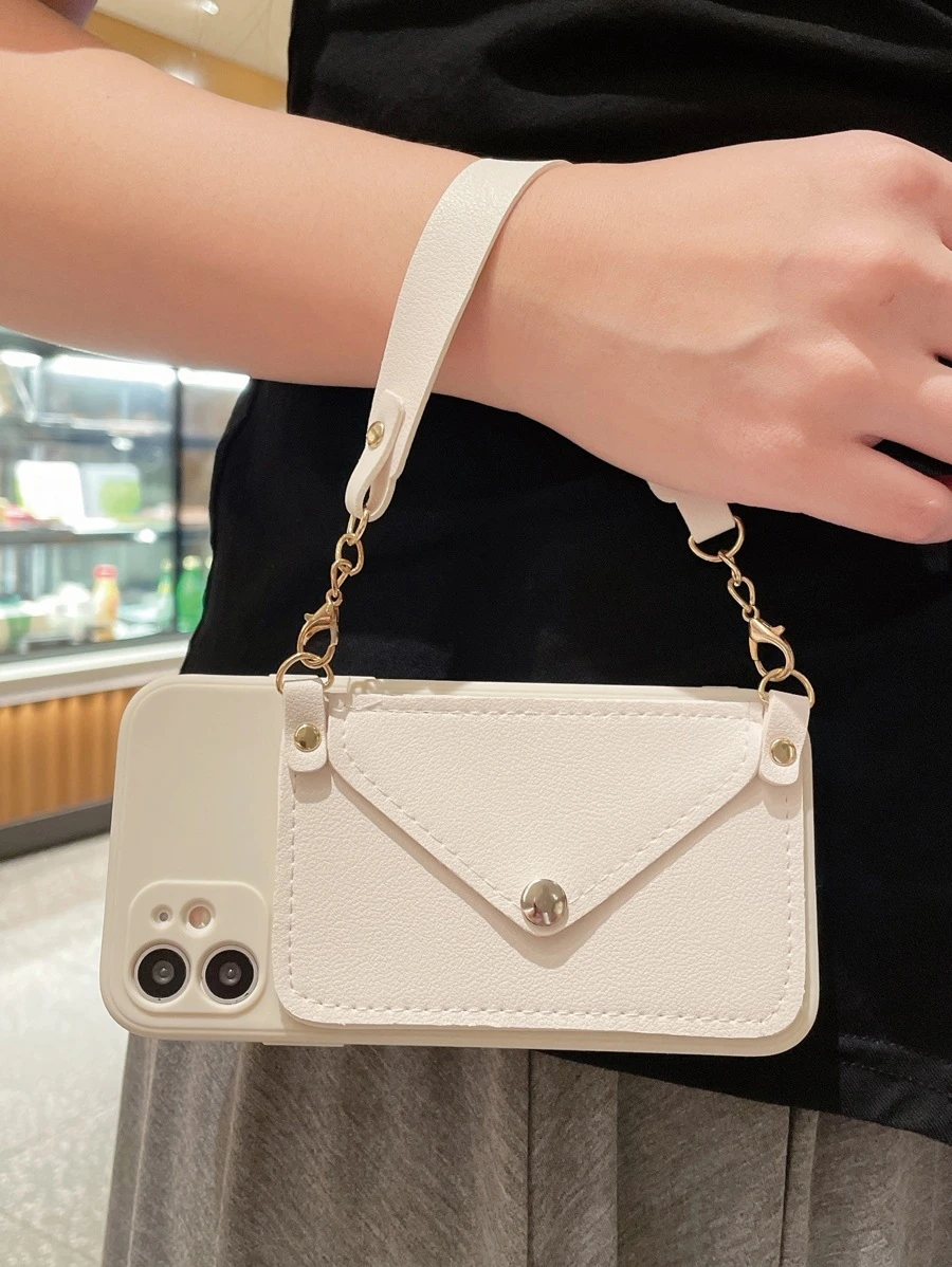 Túi đựng thẻ trang trí vỏ điện thoại có dây buộc - Màu be - Xem 1