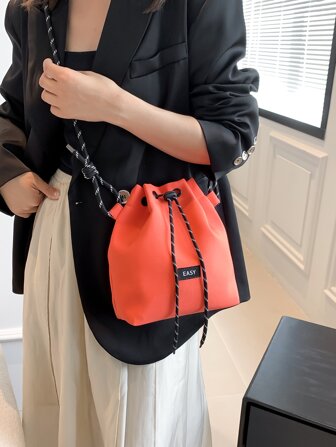 תיק דלי אופנה לנשים תיק בד ניילון קל משקל קז'ואל שרוך דלי תיק כתף עבה חבל עבה התאמת תיקים, תיק, מתנות, תלבושת, מושלמת לשמלה, שמלת כלה, שמלות רשמיות לנשים, שמלת נשף, שמלה, שמלת יום הולדת,