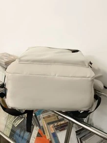白色字母印花多口袋中性風格時尚背包輕便筆記本電腦背包、書包、書包、背包、書包、旅行背包、男士背包、運動包徒步旅行、旅行、學院、學校、返校、適合運動適合研究生, 適合大學生, 適合學生卡哇伊尼龍 - 白色 - 查看 4
