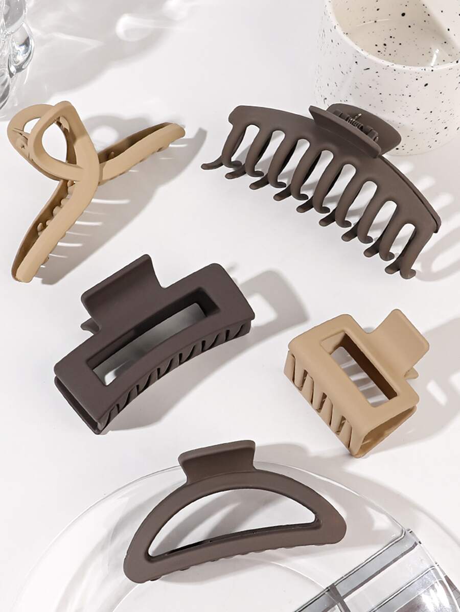 5pcs/set Matte Coffee Color Criss Cross Shaped Hair Clips - Multicolor - View 1