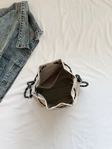 Fashion Bucket Bag Women's Nylon Cloth Bag Lightweight Casual Drawstring Bucket Bag Thick Rope Shoulder Crossbody Bag