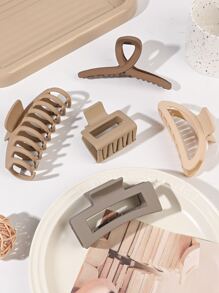 5pcs/Set Matte Gray Criss Cross Hair Claw Clip Set In Neutral Coffee Tones Casual Hair Clips Hair Jaw Clip Hair Clamps Hair Clutch Hair Catcher Clip, School Stuff, College Fall Winter Hair Accessories For Women For Vacation Outfits Woman - Multicolor - View 2