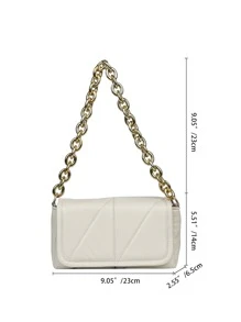 Stitching Fashionable Pu Square Bag With Metal Chain - White - View 2